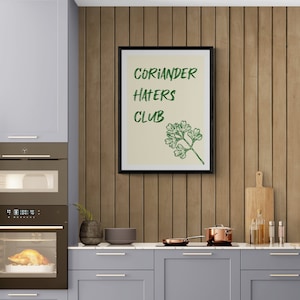 Impresión de arte digital del club de los detractores del cilantro, póster descargable, arte de pared ilustrativo para la cocina, colorido, brillante y divertido, peculiares hierbas de cilantro