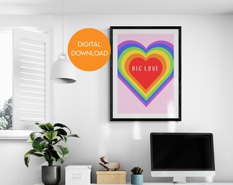 Rainbow Heart Art Print, Colourful Nursery Decor (Digital Download)