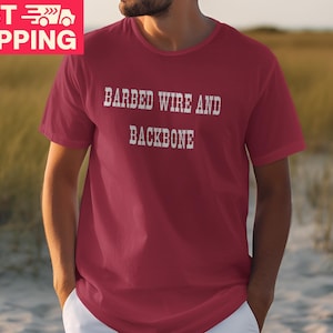 Barbed Wire and Backbone, Television Series Inspired Tee, Graphic Statement Shirt, Unique Fashion Apparel, Edgy TV Show T-shirt, utton ranch
