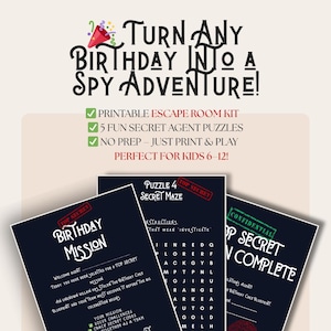 Printable Birthday Escape Room Kit – Secret Agent Spy Mission for Kids – DIY Party Game – Instant Download – Ages 6–12