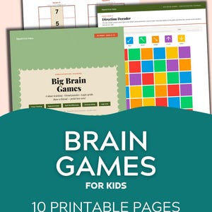 以下が含まれることがあります： Big Brain Games、Signal Over Noiseというタイトルの子供向け印刷可能な脳トレページ10枚セット。Magic Squares、Direction Decoder、色付きの四角形や矢印が並ぶカラー追跡グリッドなど、さまざまなアクティビティが含まれています。
