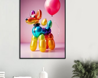 Kinderkamer decor eigenzinnige muur decor ingelijste poster muur kunst ballon dier hond | Mat papier houten ingelijste poster