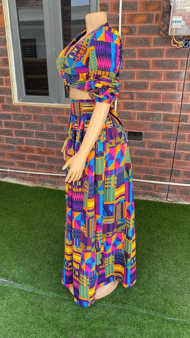 Ankara Maxi Skirt and Crop Top Ankara Two Piece African Print Skirt and Top Set Long African Skirt and Wrap Top Africa Plus Size Outfit