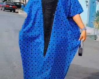 Ankara Bubu mit Perlenausschnitt, afrikanisches Print-Handperlen-Bubu-Kleid, Boubou-Kaftan für Frauen, afrikanisches Print-Maxikleid