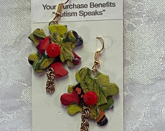 Red & Green Puzzle Earrings On hooks benefit Autism