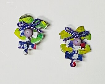 Colorful, Light, Clip Earrings From Recycled Puzzle Pieces