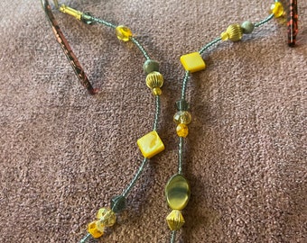 Bead Glasses Chain w/Clips, in Grays & Yellows