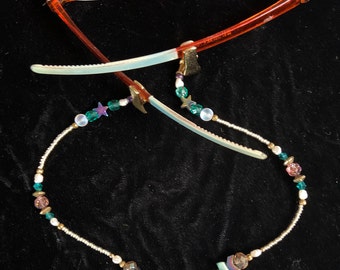 Twinkling Stars Highlight Turquoise, Purple, Gold Eyeglass Chains with Clips