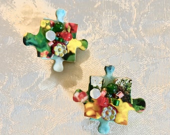 Clip Earrings From Recycled Puzzle Pieces! Benefits Autism Group