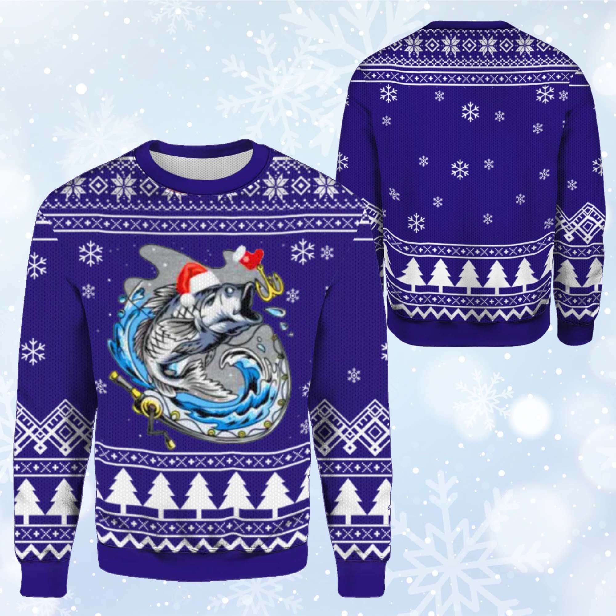 Merry Fishmas Bass Fish Fishing Christmas 3D Sweater sold by Megha Sharma, SKU 33331588