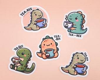 Cute Tea-Rex Sticker Set - Waterproof Vinyl Sticker - Water Bottle Sticker - Car Decal - Laptop Sticker - Ez Peel Stickers