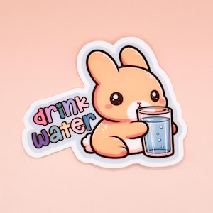 Drink Water Bunny Sticker - Waterproof Sticker - Water Bottle Sticker - Car Decal - Laptop Sticker - Ez Peel Stickers