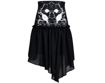 One of a kind  Black White Asymmetric Hem High Waisted Gothic Skirt - Sample Sale Size Small -Waist 26 inch