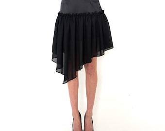 One of a kind Black White Asymmetric Hem High Waisted Gothic Skirt - Sample Sale Size Small -Waist 26 inch
