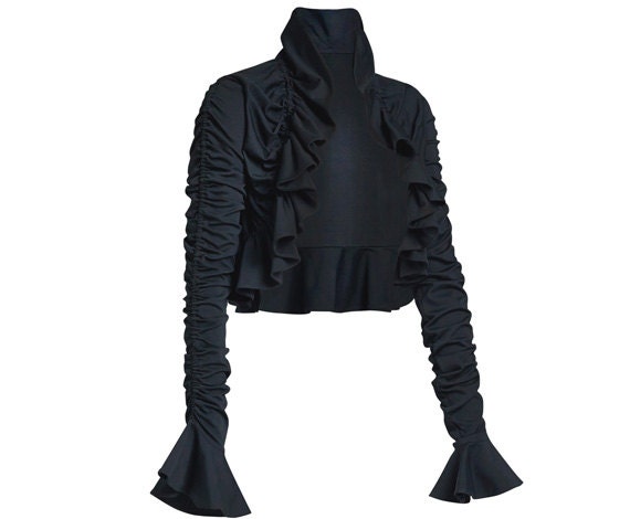 Items similar to Black Ruffled Shrug Bolero Mini jacket on ...