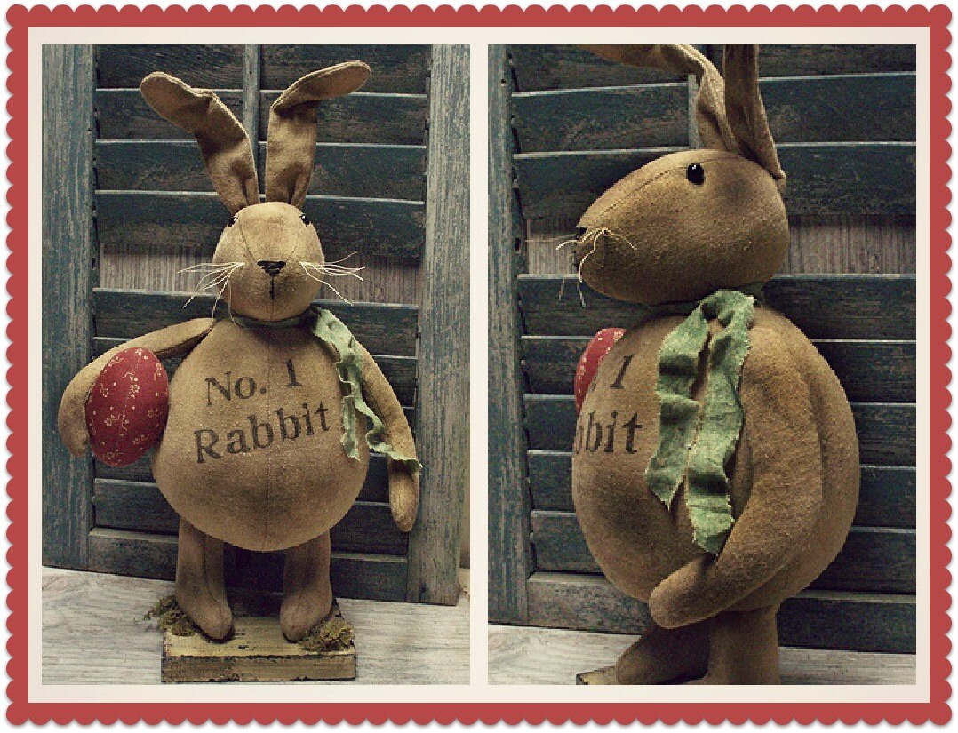 NEW Primitive E-PATTERN  Roly Poly Rabbit Doll Carrots Eggs 2 size