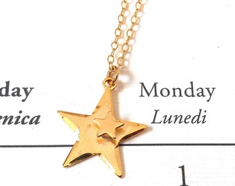 Vintage Gold Filled Stars Necklace - Gold Stars Necklace, Two Stars, Double Stars, Star Necklace, Brushed Gold Star, Galaxy, Constellation