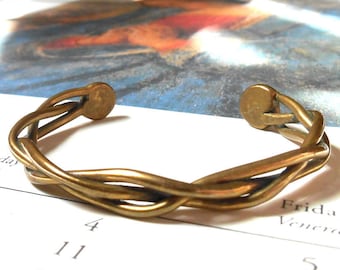 Vintage Braided Brass Adjustable Cuff Bracelet - Brutalist Brass, Modernist Brass, Woven Brass Bracelet, Brass Wire Bracelet, Braided Cuff