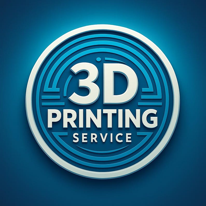 May include: A circular logo with the text "3D PRINTING SERVICE" in white and blue. The logo has a 3D effect with concentric blue lines and a white border, set against a dark blue background.