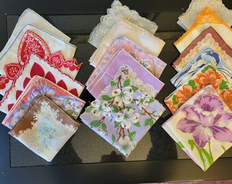 Collection of 17 vintage ladies handkerchiefs