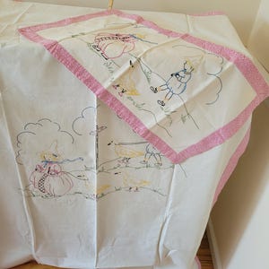 Vintage hand embroidered crib set with sheet and pillow cover