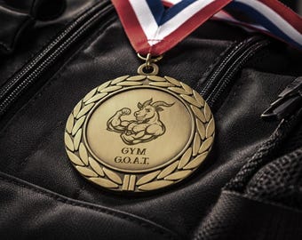 Custom Gym GOAT Medal - Funny Fitness Award, Personalized Powerlifting Gift, Best Gym Buddy Prize, Engraved Bodybuilding Competition Trophy