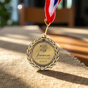 Personalized Bridesmaid Gift, Custom Name & Date Medal, Wedding Party Gift, Bridesmaid Proposal Keepsake, Bridal Shower Gift, Wedding Favor