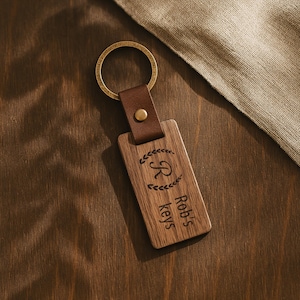Personalized Walnut Wood Keychain, Engraved Keychain, Custom Wood Key Chain, Birthday or Anniversary Gift for Her or Him, Gift for Mom Dad