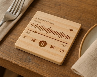 Posavasos de madera con canción personalizada: diseño de reproductor de música grabado
