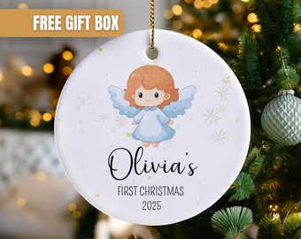 Baby’s First Christmas Ornament – Personalized Baby Girl Name & Year, 3×3 Ceramic, Custom Baby Girl Christmas Ornament