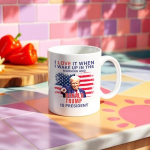 President Trump Mug, I Love It When I Wake Up And Trump Is President 2025, Funny Trump Merch, Republican Gift For Trump Supporter Coffee Mug