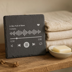 Custom Song Rock Coaster – Personalized Music Player Slate Coaster with Your Favorite Song Title & Artist Name – Gift for Music Lovers
