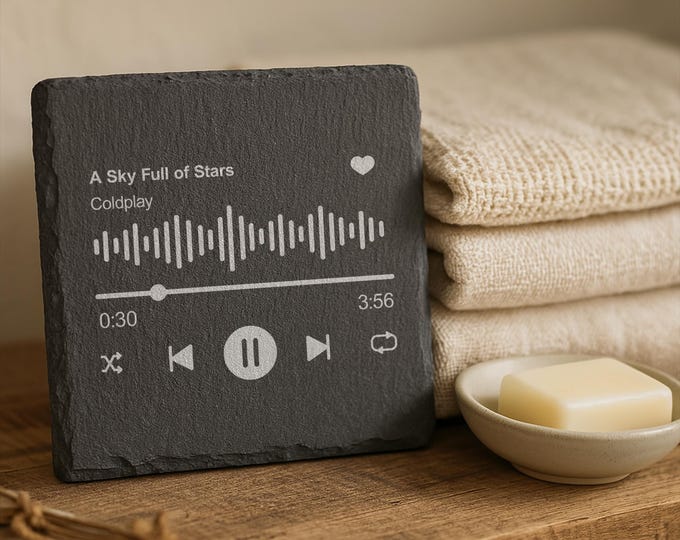 Custom Song Rock Coaster – Personalized Music Player Slate Coaster with Your Favorite Song Title & Artist Name – Gift for Music Lovers