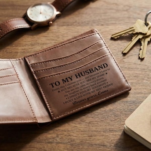To My Husband Personalized Wallet - Custom Engraved Leather Bifold RFID Wallet, Anniversary Valentine Birthday Gift for Him from Wife
