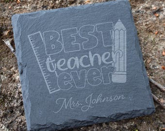 Engraved Stone Coaster – Personalized Teacher Gift, 4x4 Rock Coaster