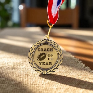 Coach of the Year Medal, Sports Award Gift, Thank You for Coach, End of Season Recognition, Football Coach Gift Award, Custom Engraved Medal
