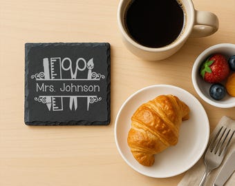 Teacher Appreciation Gift – Custom Teacher Engraving on Slate Coaster – Personalized Teacher Gift with Split Monogram - Back To School Gift