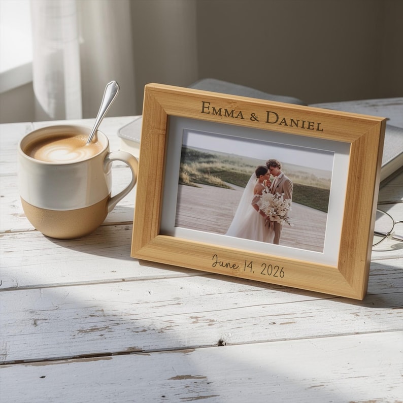 Personalized Baby Photo Frame Custom Engraved Baby Shower Gift Natural Oak Wood 4x6 5x7 8x10 image 8