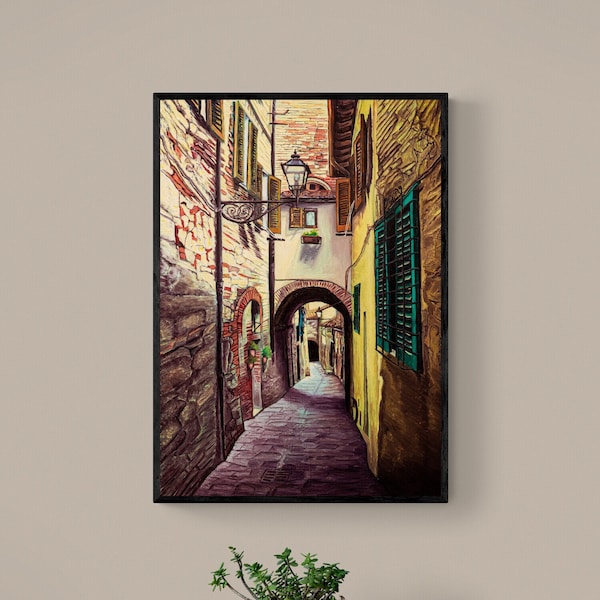 Tuscany Volterra Painting Print, Italian Classic Landscape, Ancient Medieval Village Italy, Wall Art Home Decor Gift Painting Print