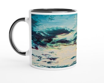 Cloudy Sky Mood Mug Painted Landscape Funny Gift Blue Monday Melancholic Sunset Painting Print