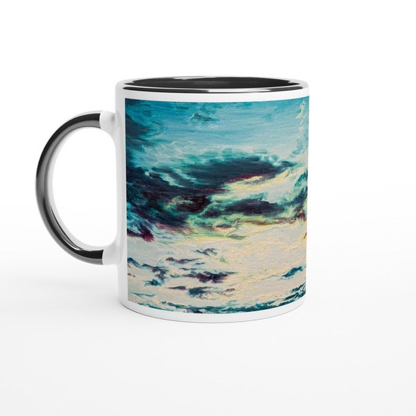 Taza de estado de ánimo de cielo nublado paisaje pintado regalo divertido azul lunes melancólico atardecer pintura impresión