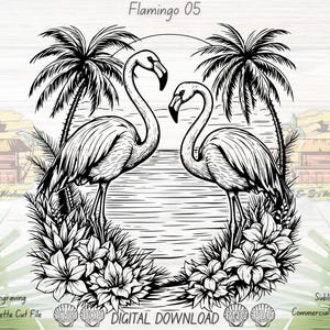 Flamingo Beach Scene SVG for Laser Engraving & Sublimation, Coastal Tropical Digital Design, Tropical Print, Beachy Clipart, Island Vibes