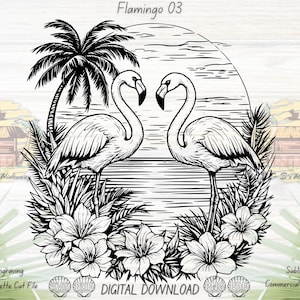 Two Flamingo SVG, Tropical Beach Scene, Laser Engraving, Sublimation Design, Digital Download, Flamingo Decor, SVG File, Cute Animal Art