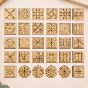 M4 - No Hangers - Mini Barn Quilt Ornament Set of 30 Mosaics Cut Shapes, Barn Quilts Color Mini Sized Barn Star Christmas approx 1.75" wide