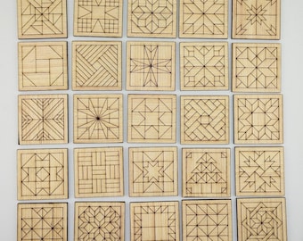 Laser Cut Barn Quilt Blanks Set of 25 - S2.1 - Mosaics Supplies Cut Shapes, Barn Quilts Color Mosaics to Color Barn Star Christmas 1/8"