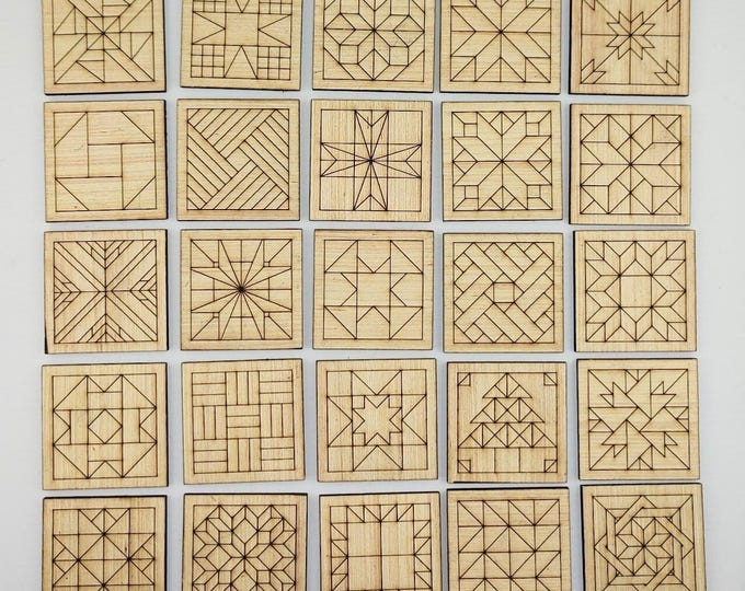 Laser Cut Barn Quilt Blanks Set of 25 - S2.1 - Mosaics Supplies Cut Shapes, Barn Quilts Color Mosaics to Color Barn Star Christmas 1/8"
