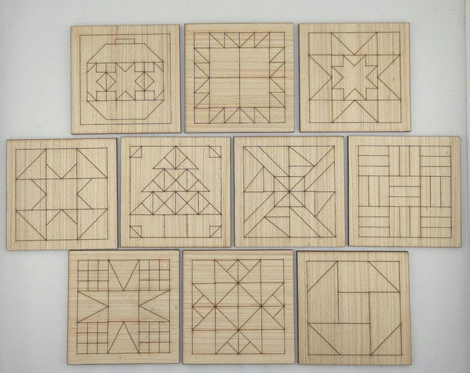 Laser Cut Barn Quilt Blanks Set of 10 - CO3.1 - Mosaics Supplies Cut Shapes, Barn Quilts Color Mosaics to Color Barn Star Christmas 1/8"