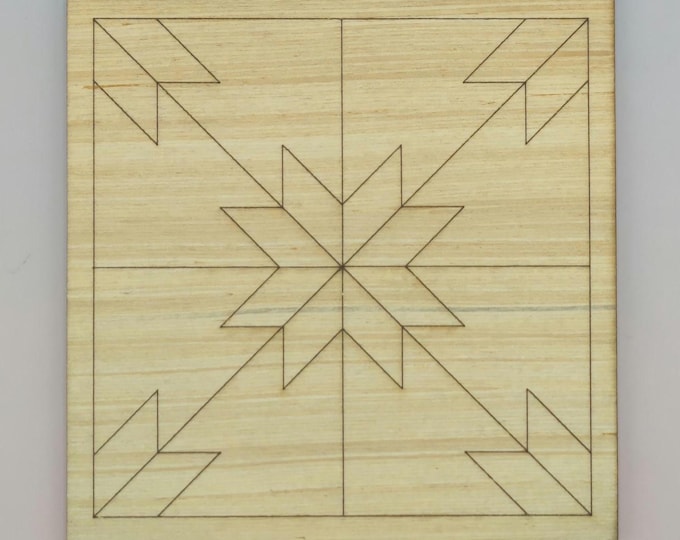 G11 - Hunters Star Style Quilt Pattern DIY, Unfinished Wood Cutout, Paint by Line, Wood Barn Quilt, DIY Unfinished Paintable Wood Wall Decor