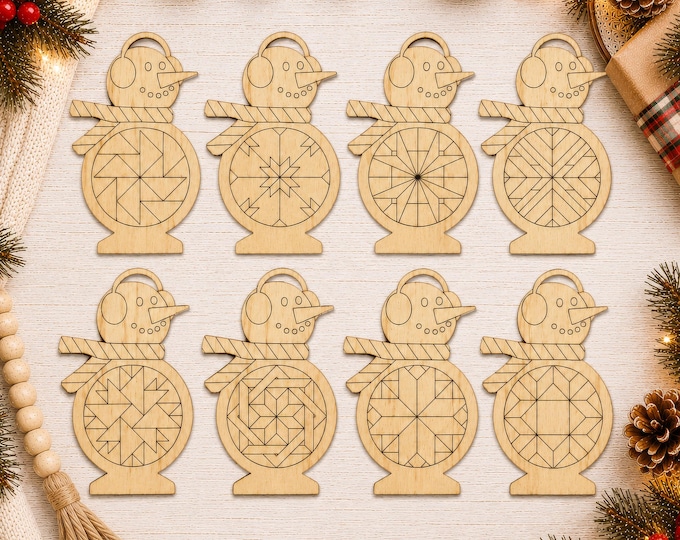 S5 Laser Cut Barn Quilt Ornaments: Snowman Mosaic Set, DIY Craft Supplies