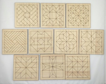 Laser Cut Barn Quilt Blanks Set of 10 - CO2.1 - Mosaics Supplies Cut Shapes, Barn Quilts Color Mosaics to Color Barn Star Christmas 1/8"